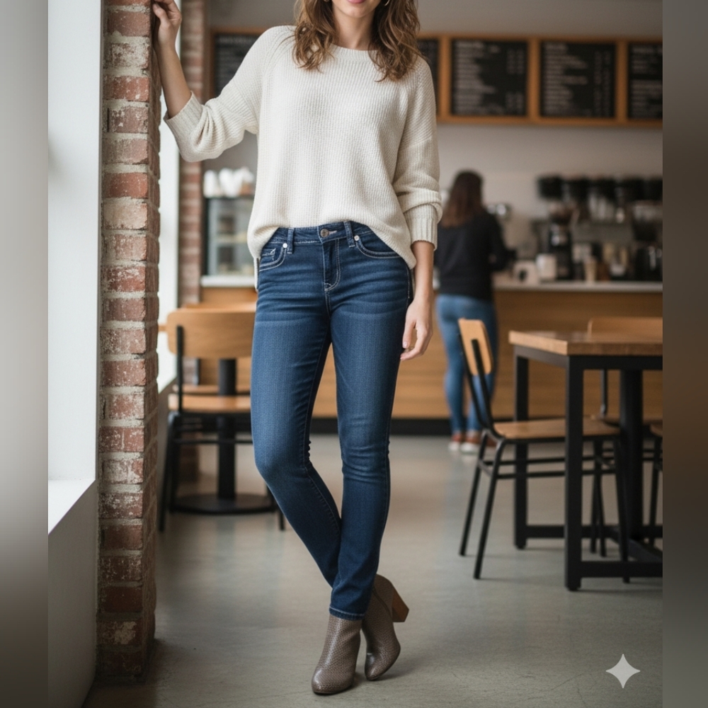 Express | Legging Low Rise Jeans | Size 6R | Dark Style with Detailed Sewing